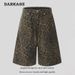 Men's Clothing Retro Straight Wide Leg Leopard Print Pants Men And Women Trendy High Street Loose Denim Shorts Summer Cropped Pants_mkmklike.com