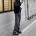Men's Spring Heavyweight Bamboo Patterned Jeans Slightly Flared Retro Washed Distressed Striped Long Wrap Denim mid Waist Straight Pants_mkmklike.com