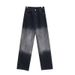 Pear-shaped Body Black Gradient Jeans Women Autumn Winter New Fat Sister Mm High Waist Slimming Straight-leg Wide Leg_mkmklike.com