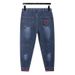 New Jeans Men's Spring And Summer Chinese Style Embroidered Jeans 9 Points Plus Fat Plus Size Tied Feet Denim Nine-point Pants_mkmklike.com
