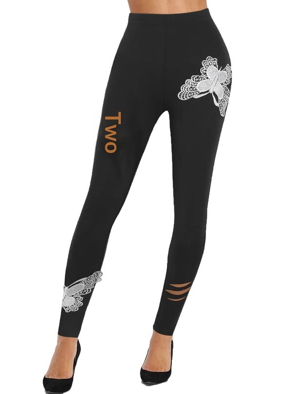 New European And American Style Ripped Butterfly Print Denim Skinny Pants, High-waisted Slim-fit Leggings_mkmklike.com