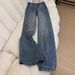 Retro High Waist Wide Leg Jeans For Women Sparkly Rhinestone Embellished Loose Straight Denim Floor Length Casual Solid_mkmklike.com