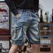 Men's Vintage Workwear Denim Shorts Classic 5 Inch Cargo Light Blue Wash Contrast Stitching_mkmklike.com