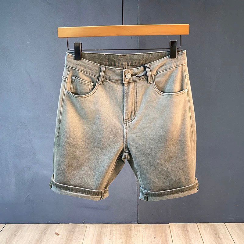 Men's Clothing High End Summer New Retro Distressed Denim Shorts Men's Slim Fit Trendy Casual Mid Length Pants Stretch Five Point Pants Trendy_mkmklike.com