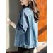 Women’s Vintage Denim Jacket – Classic Blue Stretch Polyester Coat, Oversized Casual Blazer For Slim & Plus-Size (S-5XL)_mkmklike.com