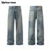 Men's Clothing Retro Vintage Washed Jeans Men And Women Loose Baggy Wide Leg Clean Fit Pants Trendy Brand_mkmklike.com