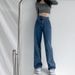 Women's Clothing High-Waisted Straight Leg Jeans Slimming Crossover Design Floor-Length Wide Leg Trousers Loose Fit Summer Style Denim_mkmklike.com