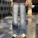 Men's Foreign Trade King Series Autumn Natural Whiskered Drape Jeans Washed Distressed Workwear Wide Leg Trousers_mkmklike.com