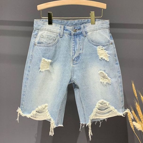 Men's Clothing Light Colored Ripped Denim Shorts For Men Summer Thin Loose Casual Mid-Length Five Point Trendy Versatile Retro Pants_mkmklike.com