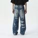 Men's Clothing Hip-Hop Style Heavyweight Distressed Straight Jeans For Men - Trendy Streetwear Denim Pants (Blue, S/M/L/XL)_mkmklike.com