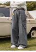 Washed Retro Side Three-dimensional Pocket Jeans Autumn Trendy Brand Straight Loose Long Pants Q_mkmklike.com