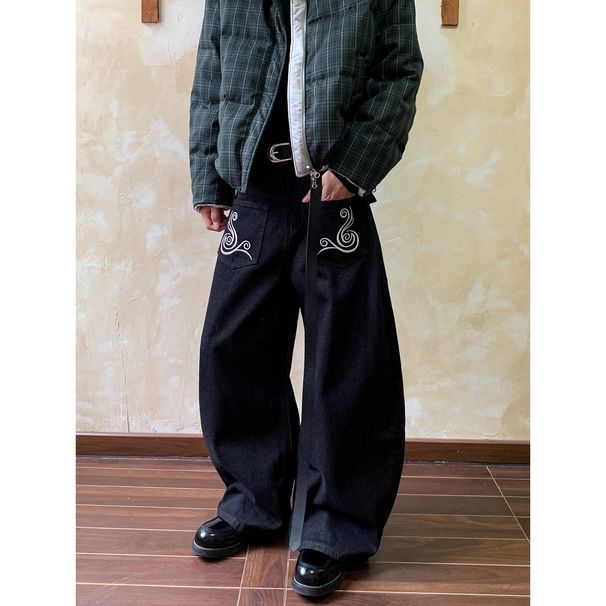 Cleanfit Vintage Embroidered Denim Jeans For Men – Distressed Wide-Leg Trousers With Artisan Stitching (S-3XL)_mkmklike.com