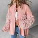 Women's Clothing Women’s Loose Fit Rhinestone Fringe Denim Shirt – Long Sleeve Casual Blouse With Sparkle Details (Black/White/Pink/Gray, S-XL)_mkmklike.com