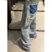 Women's Low-Rise Straight Leg Distressed Jeans - Light Blue Washed Denim Pants For Petite & Regular Sizes_mkmklike.com