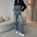 Women's Clothing Stitching Denim Jumpsuit High Waist Casual Straight Denim High Waist Straight Leg Casual Overalls Long Sleeve Stitching Design_mkmklike.com