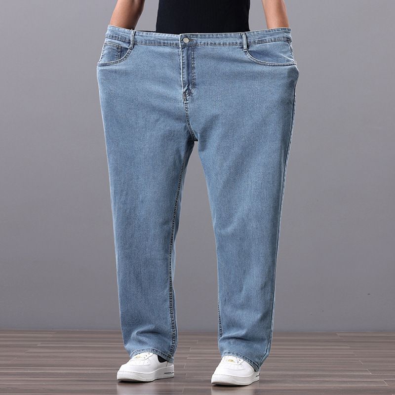 Large Size Jeans Men's Fattened Plus Size Fat Loose Straight Jeans Men's Elastic Cross-border Jeans_mkmklike.com