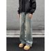 New Autumn Winter American-style Design Plus-size Vintage Bamboo Pattern Washed Flared Jeans, Loose Pants For Trendy Men_mkmklike.com