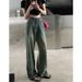 Vintage-style, Long-length, Wide-leg Jeans For Women, Spring/summer, Washed, High-waisted, Straight-cut, Loose-fitting,_mkmklike.com