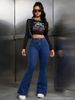Dark Blue High-Waisted Women's Jeans Slightly Flared Stretchy Slimming Commuting Hot Pants European American Style Cross Border 2026_mkmklike.com