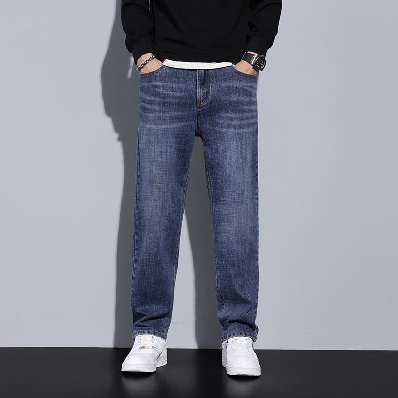 Autumn And Winter New High-end Retro Straight Men's Jeans Fleece Thickened Elastic Loose Casual Long Pants Men's Trend_mkmklike.com