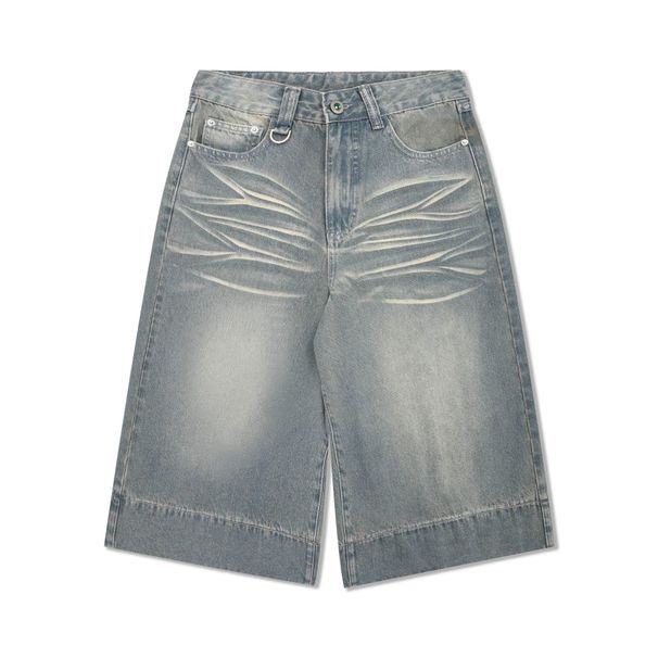 Vintage Washed Denim Bermuda Shorts – Relaxed Fit Wide-Leg 7/10 Length Unisex Jeans (Retro High-Waisted Distressed Cotton Summer Shorts)_mkmklike.com