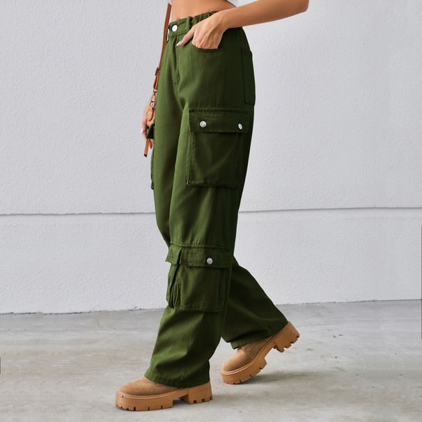 Women's Clothing New Denim Washed Multi Pocket Design Overalls Trousers Casual Pants_mkmklike.com