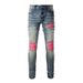 Suitable For All Seasons Men's Light Blue Patchwork Denim Pants With Stretch Fit And Small Cuffs_mkmklike.com