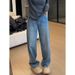 Clair Clair Blue Scimitar Spliced Jeans 2025 Autumn New High Waist Slimming Wide Leg Long Pants With Fleece For Plus Size Women_mkmklike.com