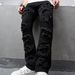 Men's Embroidered Flared Jeans – Slim Fit Black Denim Pants With Vintage Stitching For Retro & Street Style_mkmklike.com