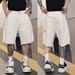 Vibe Brand Men's 5 Point Denim Shorts Trendy Loose Beige Cargo Style Cool For Summer_mkmklike.com