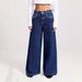 Women's Clothing Distressed Wide-Leg Jeans For Women – Rhinestone Pocket Boho Denim Pants (S-XXL, Vintage Wash, Non-Stretch)_mkmklike.com