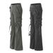 Men's Tactical Pocket Strap Cargo Denim Long Functional Split Splicing Design Loose Flared Pants Trendy_mkmklike.com