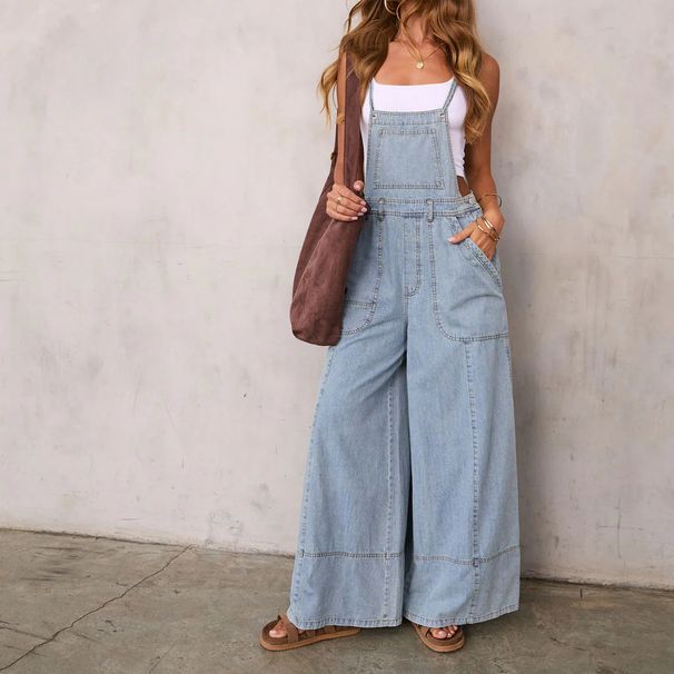 Women's Unique Street Style Wide Leg Denim Overalls Ins Fashion With Pockets Cotton Casual_mkmklike.com