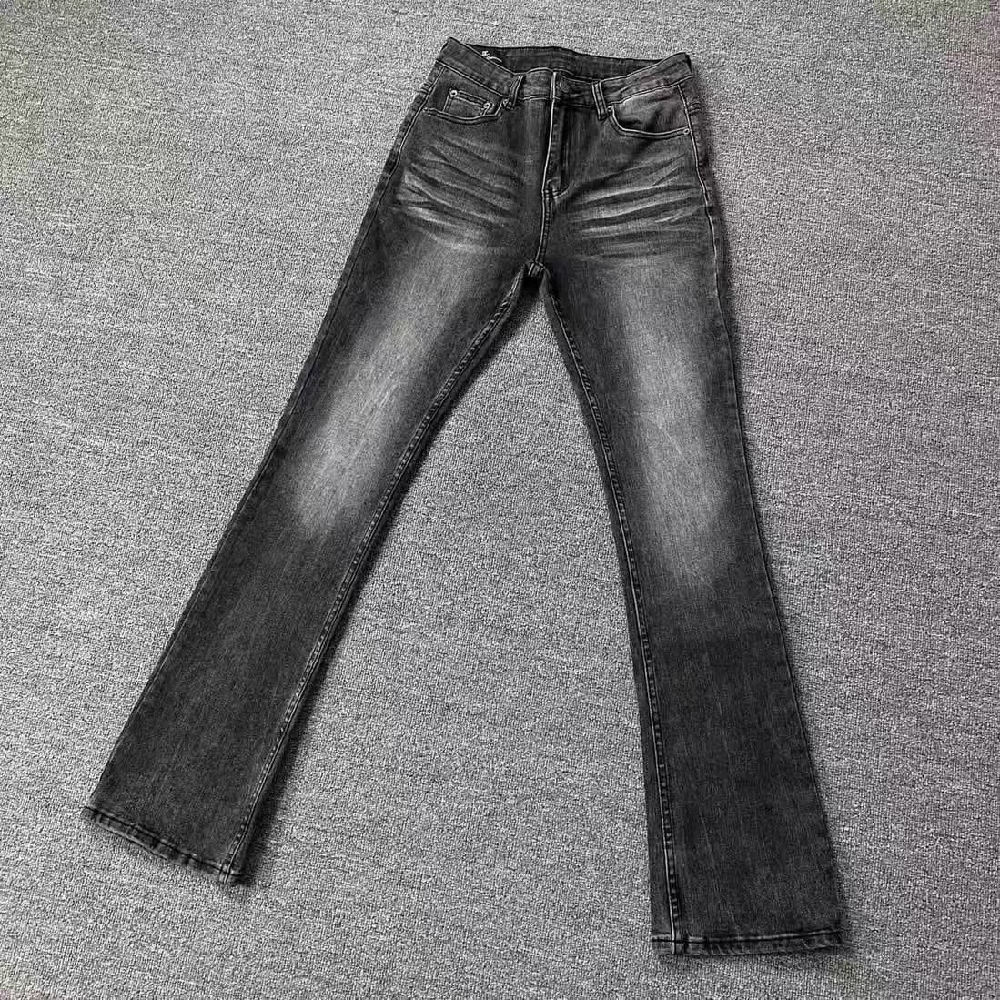 Vintage Washed Denim Jeans Classic Straight Fit with Slight Stretch Clean Aesthetic Distressed Details Mid-Rise Button Fly_mkmklike.com