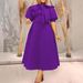Women's Clothing fashion puff sleeves bow big skirt mid length dress_mkmklike.com