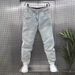 Men's Trendy Versatile Straight Leg Cropped Jeans Summer Denim Stretchy Washed Harem Style Casual Fashionable Dad Mid Waist Blue Black_mkmklike.com