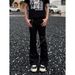 Men's Retro Lace-Up Black Stretch Cargo Jeans - High-Waisted Slim Fit Bootcut Pants For Spring & Summer_mkmklike.com