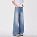 Men's High Street American Retro Washed Distressed Light Colored Jeans Loose Straight Leg Wide Leg Floor Length Drape Trendy Pants_mkmklike.com