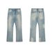 Men's Clothing Distressed Vintage Ice Blue Cream Grey Whisker Scratched Flared Jeans_mkmklike.com