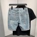 Men's Fashionable Embroidered Logo Casual Washed Blue Denim Shorts Youth Summer Trend Simple And Trendy Streetwear_mkmklike.com