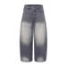 Vintage Scythe-Cut Baggy Jeans For Men & Women – High Street Fashion Washed Denim Pants, Oversized Fit, 100% Cotton, No Stretch, Grey_mkmklike.com