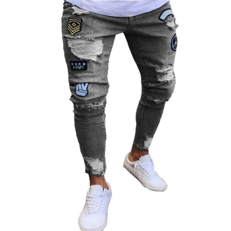Suitable For All Seasons Badge With Distressed Small Legs S-4XL Men's Jeans_mkmklike.com