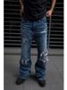 Men's Clothing Men's Dark Blue Straight Leg Flared Trousers Retro Distressed Patchwork Studded High Street Style_mkmklike.com