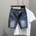 Men's Summer Denim Shorts Korean Style Trendy Slim Fit Skinny Ripped Washed Five Point Pants_mkmklike.com