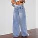 "Distressed Patchwork Denim Jeans For Women – High Waisted Wide Leg Floor-Length Pants (Peacock Blue, Sizes S-XL)"_mkmklike.com
