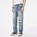 European Style Men's Trendy Jeans Patchwork Embroidery Ripped Distressed Details Straight Leg Loose Fit High End Cool Individualistic_mkmklike.com