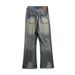 Punk Vintage White Jeans For Men Street Faded Washed Casual Loose Straight Long Pants American Style_mkmklike.com