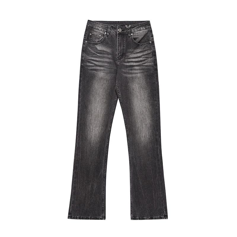 Men's Retro Washed Distressed Flared Jeans High Street Casual Loose Trousers Mid Waist Standard Thickness Denim Versatile_mkmklike.com