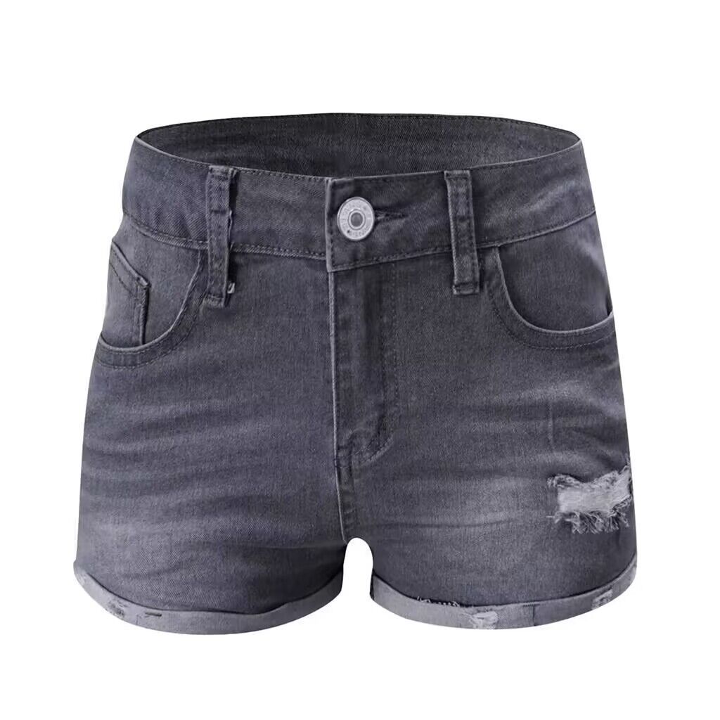 K Stretch Slim Fit Ripped Tassel Denim Shorts For Women_mkmklike.com