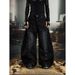 Wash Distressed Jeans With Metal Ring Embellishments – Unisex Gothic Wide-Leg Pants (Vintage Industrial Aesthetic, Cropped Flare, Non-Stretch Cotton)_mkmklike.com